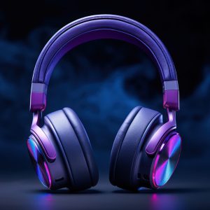 Headphones displayed against a dark background.